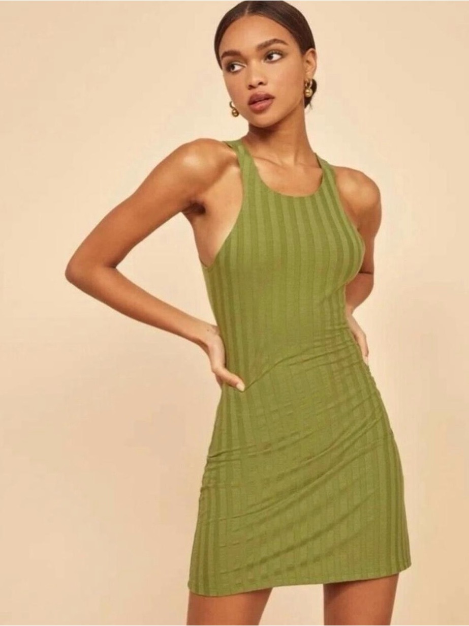 Reformation Olive Green Ribbed Mini Dress